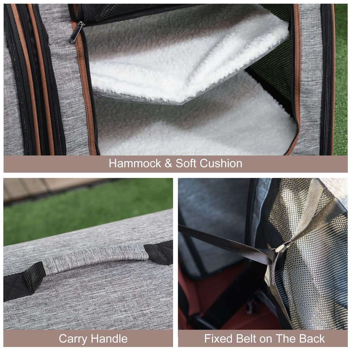 39-Inch Double Pet Carrier with Divider & Cushions, Gray - W2225P173812 - product view 7