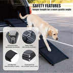 Safety features on a black foldable dog ramp