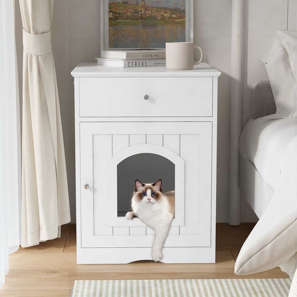 Hidden Cat Litter Box Enclosure with Drawer, White - W80863135 - product view 5