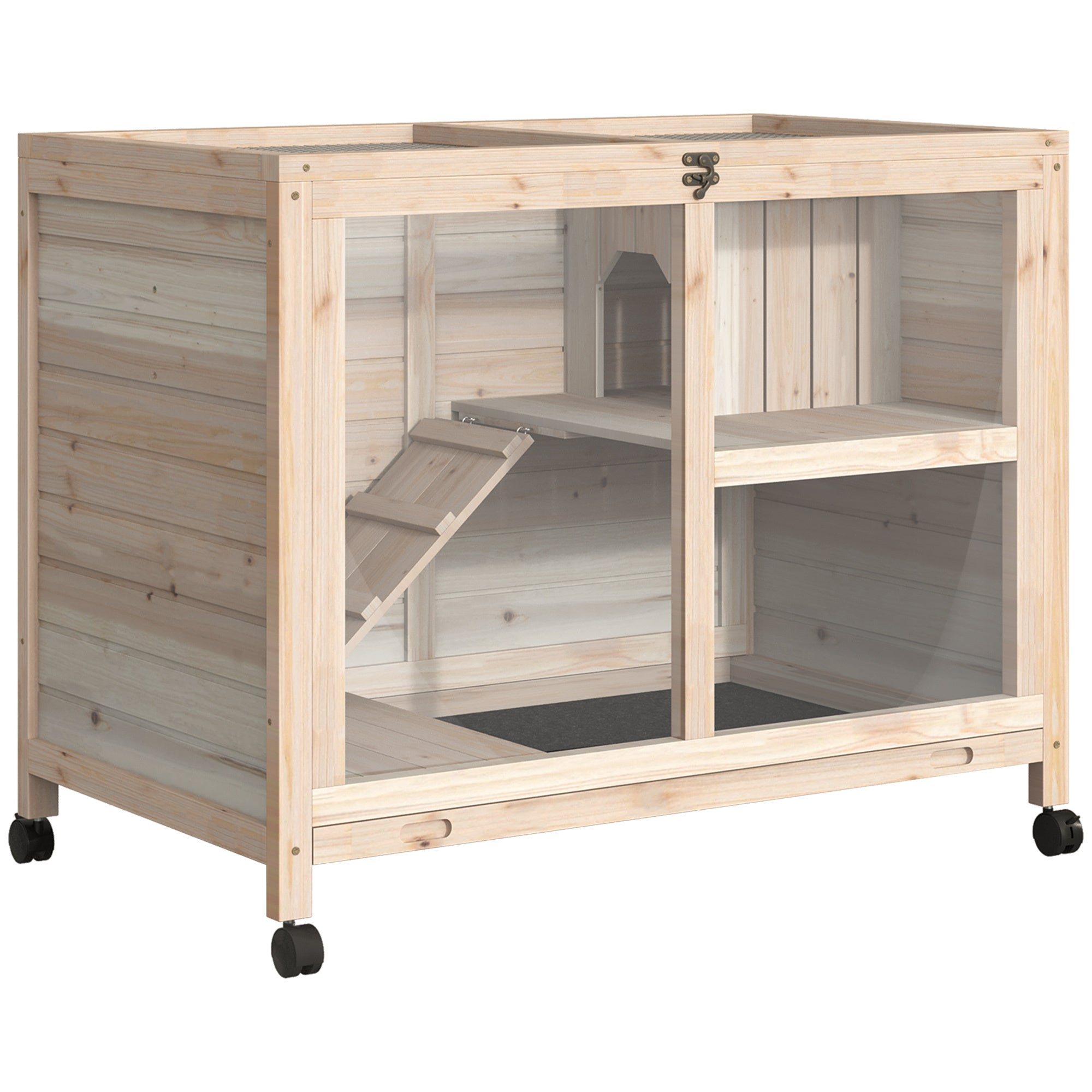 Indoor Wooden Rabbit Hutch with Wheels & Removable Tray - W2225P200852 Secondary image