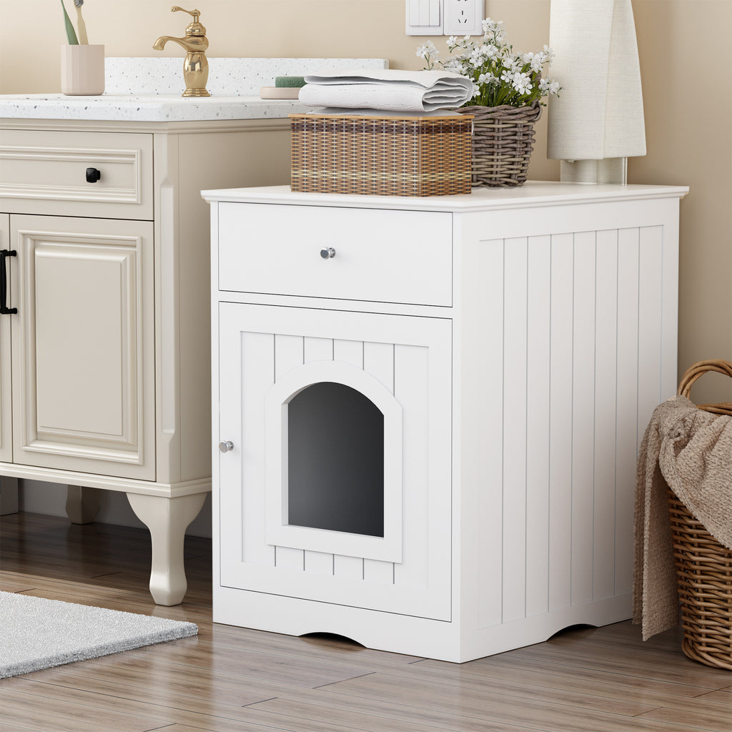 Hidden Cat Litter Box Enclosure with Drawer, White - W80863135 - product view 6