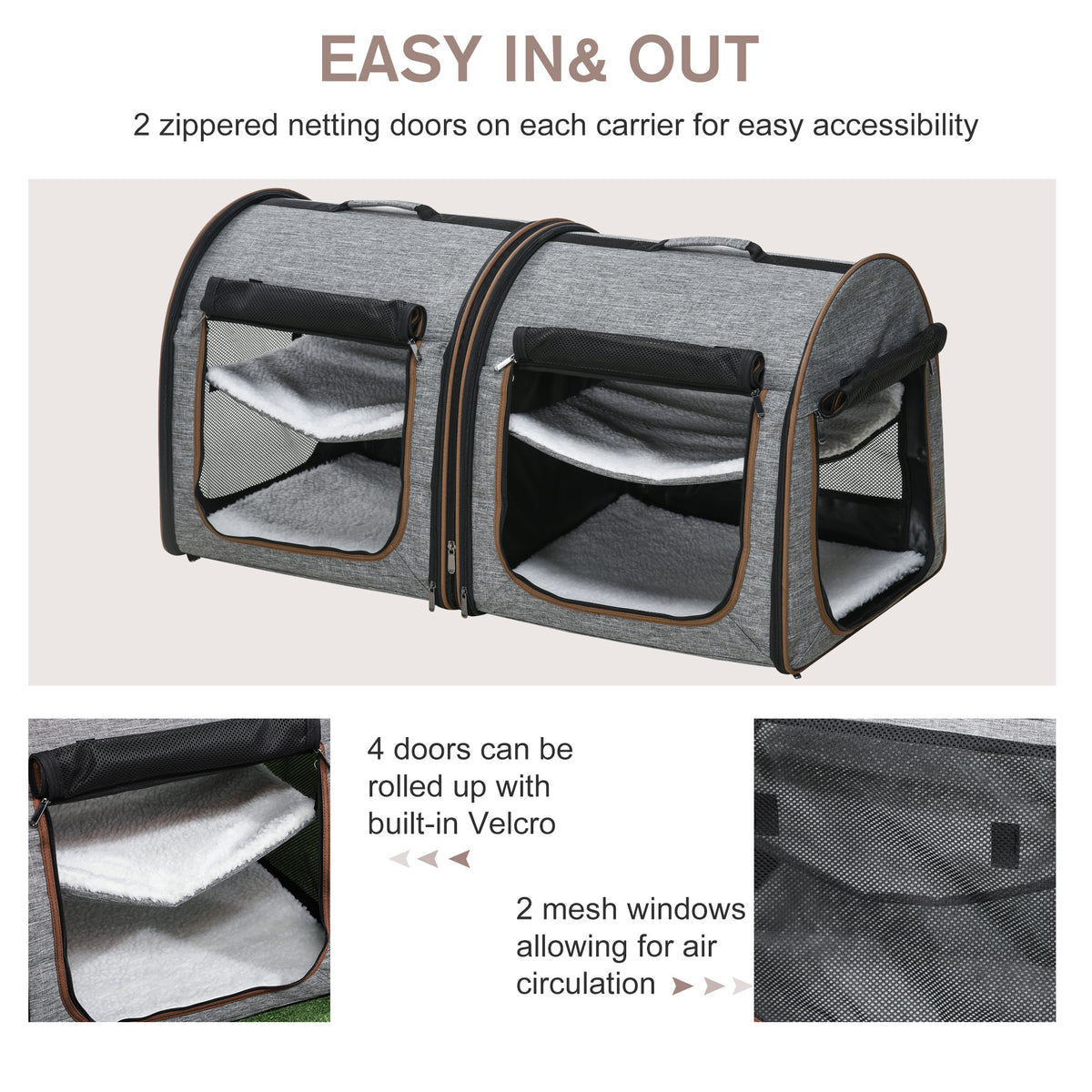 39-Inch Double Pet Carrier with Divider & Cushions, Gray - W2225P173812 - product view 6