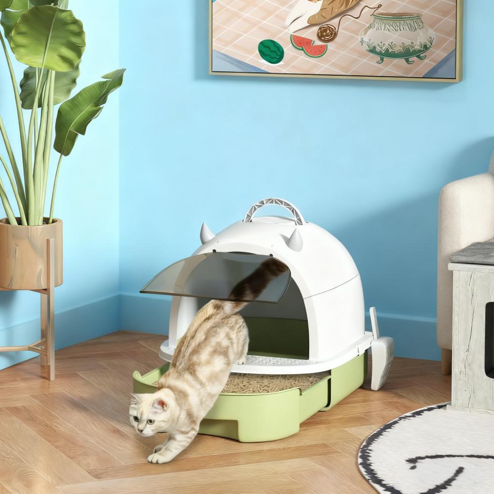 Covered Cat Litter Box with Drawer & Scoop, Green - T3971P404628 Secondary image