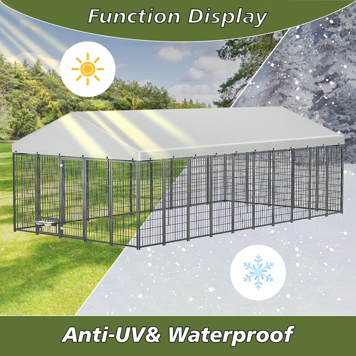 Large Outdoor Dog Kennel with Roof, 18.9 ft - W1820S00025 - product view 3