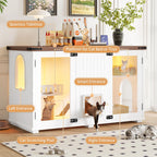 White large cat litter box enclosure with LED light and scratching post — overall design