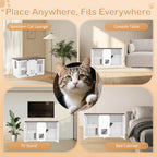 White large cat litter box enclosure with LED light and scratching post — dimensions and fit