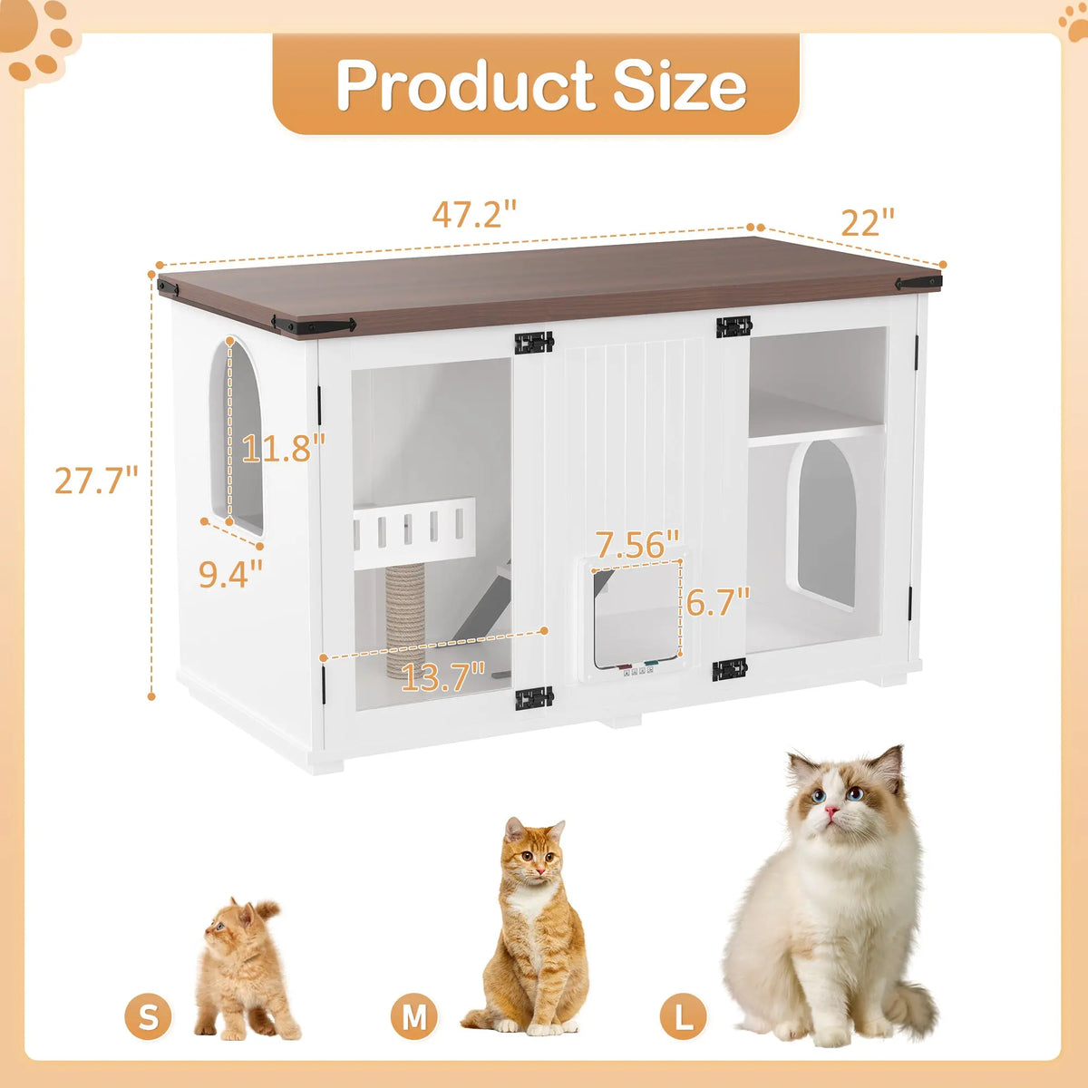 White large cat litter box enclosure with LED light and scratching post — material detail
