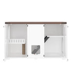 White large cat litter box enclosure with LED light and scratching post — additional feature view