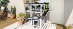 Gray and white four-tier outdoor cat house with ramps and waterproof roof — close-up detail