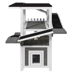 Gray and white four-tier outdoor cat house with ramps and waterproof roof — additional feature view
