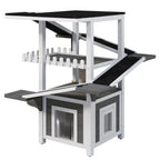 Gray and white four-tier outdoor cat house with ramps and waterproof roof — product detail
