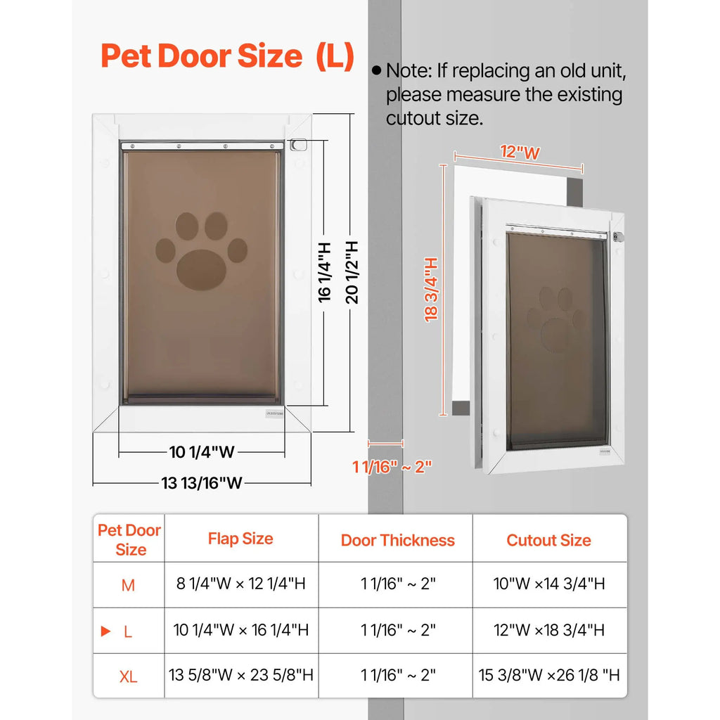White large dog door with metal frame and double magnetic flaps — feature overview