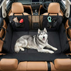 Black waterproof dog car hammock with supportive hard bottom — overall design