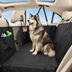 Black waterproof dog car hammock with supportive hard bottom — side view