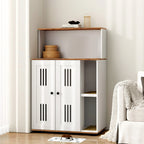 White and walnut double litter box enclosure for two cats — main product view