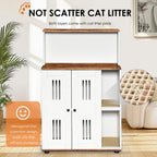 White and walnut double litter box enclosure for two cats — dimensions and fit