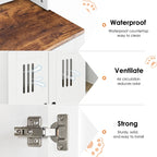 White and walnut double litter box enclosure for two cats — material detail