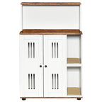White and walnut double litter box enclosure for two cats — side view