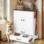 White and dark brown dog feeding station with storage and adjustable bowls — main product view