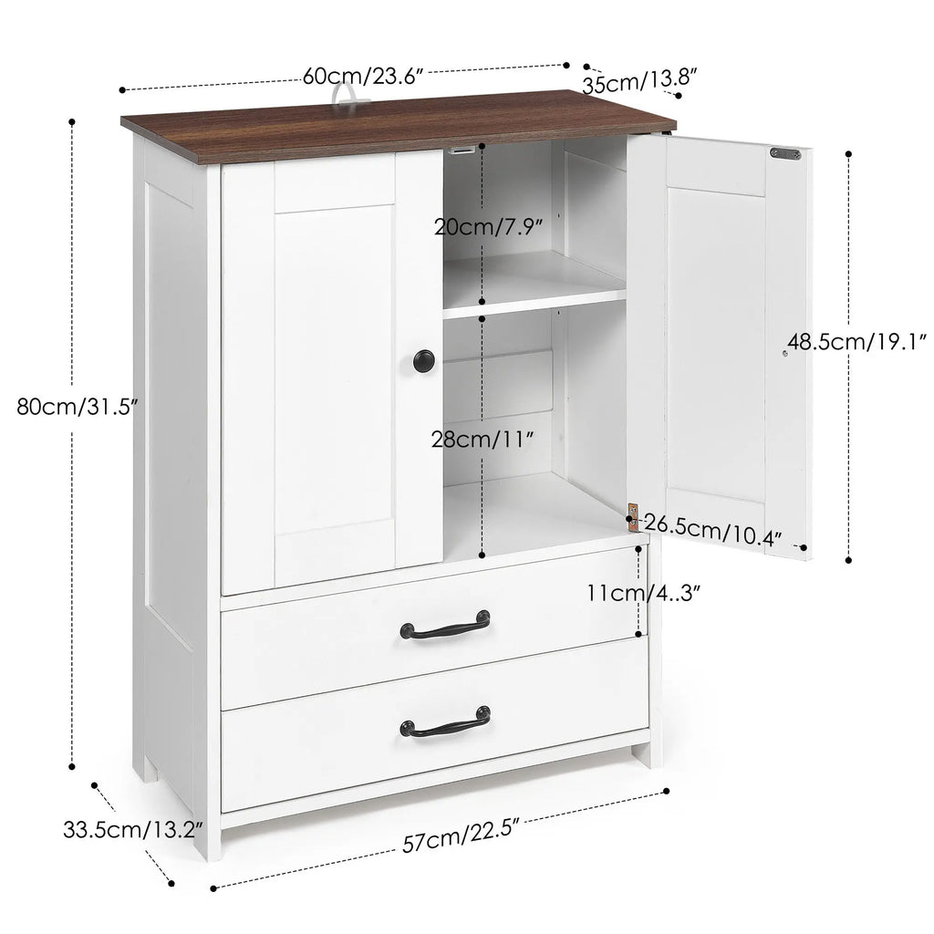 White and dark brown dog feeding station with storage and adjustable bowls — close-up detail