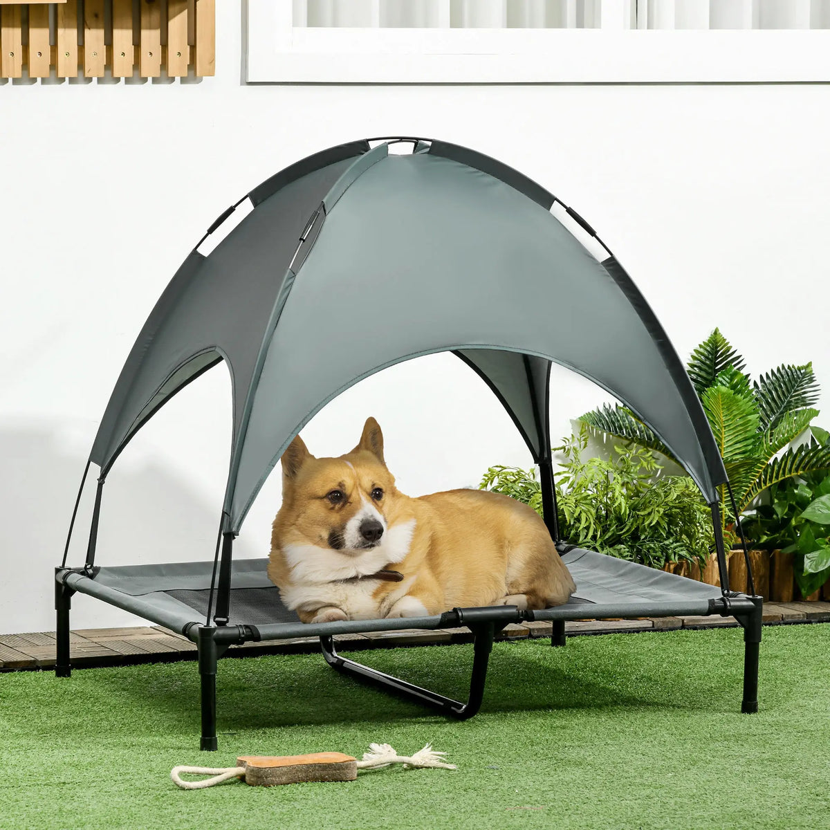 Portable Elevated Dog Bed with UV Canopy detail view 2
