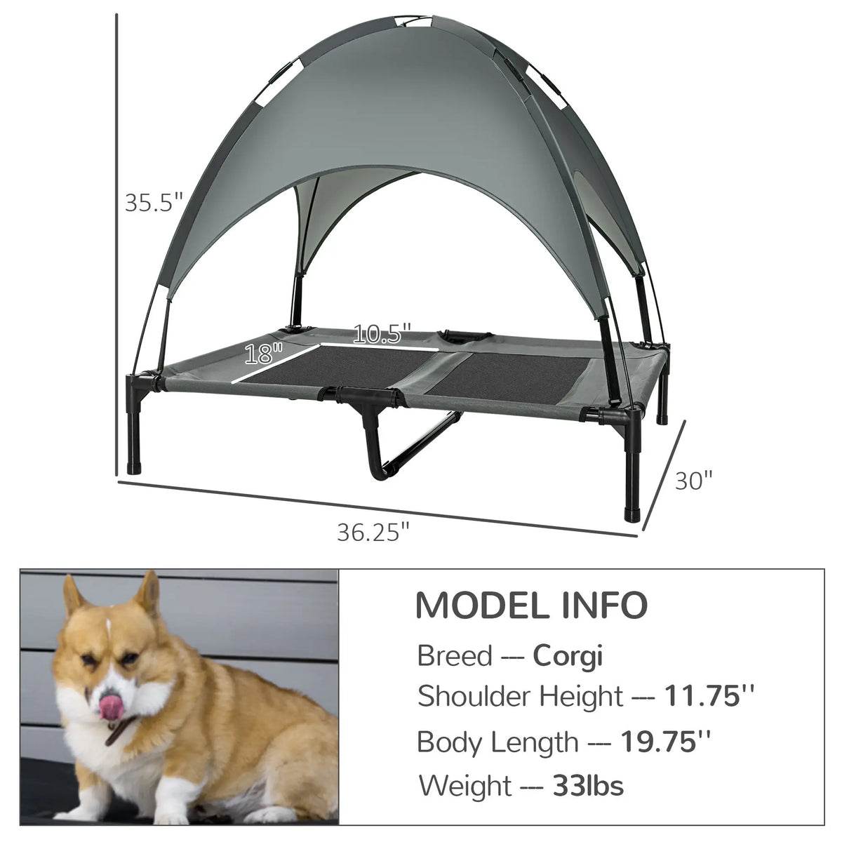 Portable Elevated Dog Bed with UV Canopy detail view 3