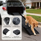 Black 65-inch folding aluminum dog car ramp with non-slip surface — material detail