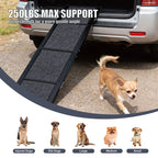 Black 65-inch folding aluminum dog car ramp with non-slip surface — construction detail