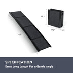 Black 65-inch folding aluminum dog car ramp with non-slip surface — close-up detail