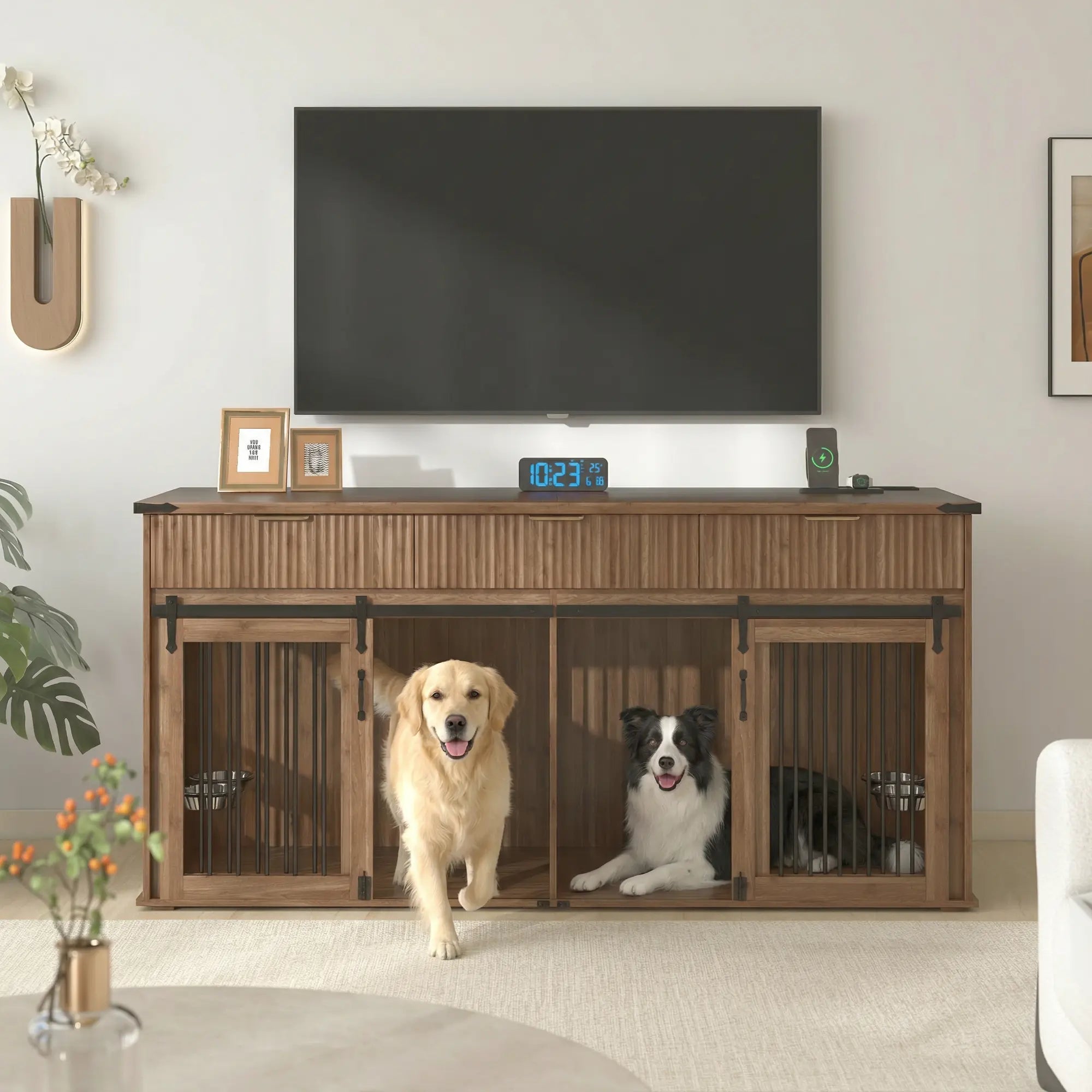 71-Inch Double Dog Crate Furniture with Drawers W5216S00002 Secondary image