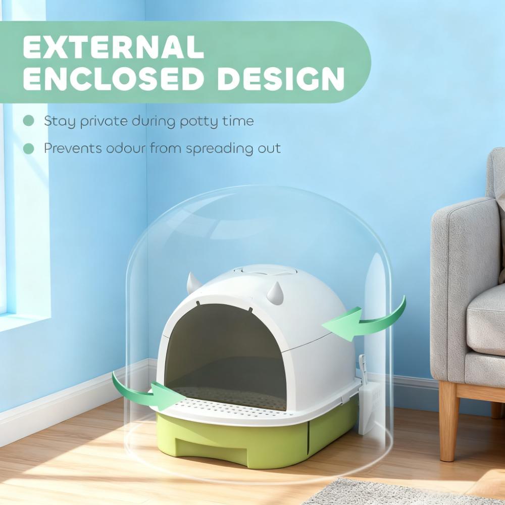Covered Cat Litter Box with Drawer & Scoop, Green - T3971P404628 - product view 8