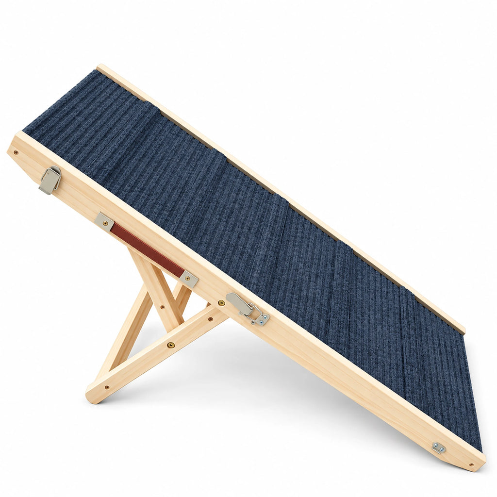 Adjustable Wooden Dog Ramp for Beds and Sofas — angled ramp view