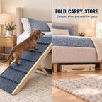 Adjustable Wooden Dog Ramp for Beds and Sofas — folded ramp storage