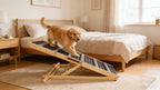 Wood pet ramp beside a bed