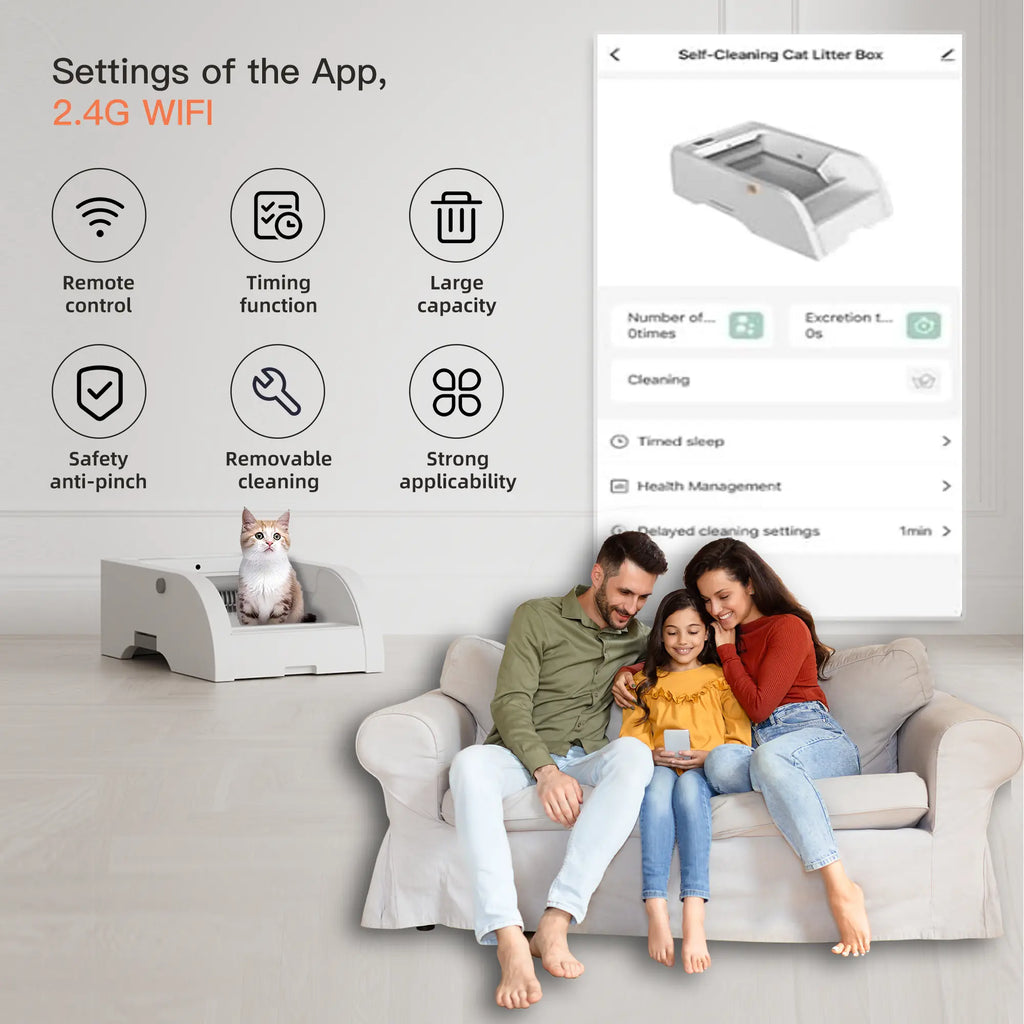 2.4 GHz Wi-Fi app controls for automatic cat litter box