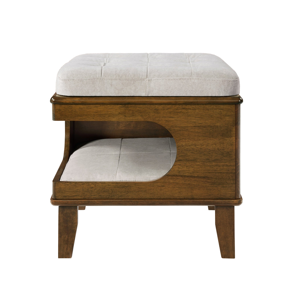 2-in-1 Cat Bed Ottoman with Rubberwood Frame, Walnut - N775P450586B - product view 6