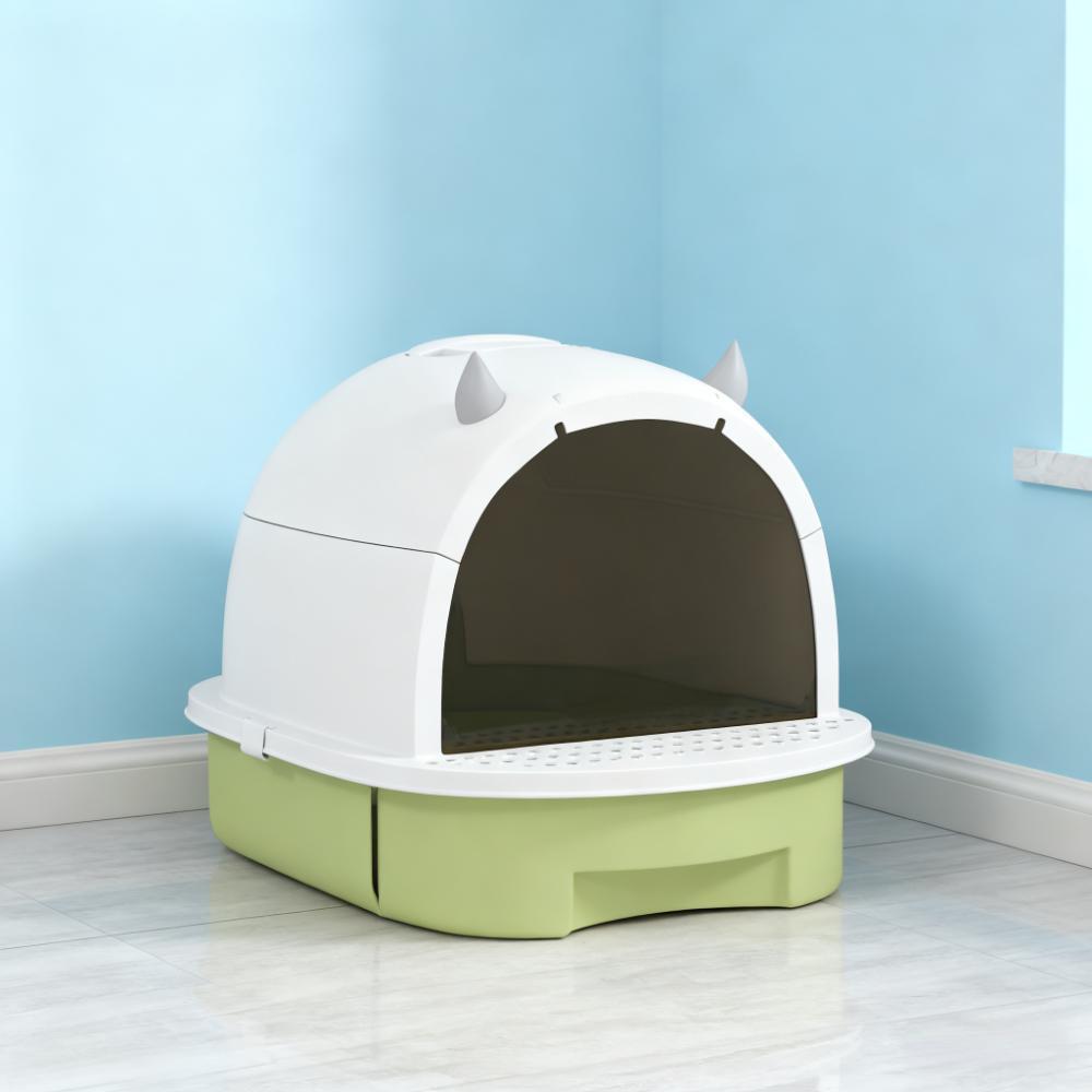 Covered Cat Litter Box with Drawer & Scoop, Green - T3971P404628 - product view 9