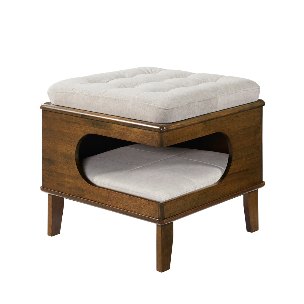 2-in-1 Cat Bed Ottoman with Rubberwood Frame, Walnut - N775P450586B - product view 7