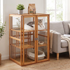 Bamboo Indoor Cat Enclosure with Clear Panels — cat enclosure in a living room
