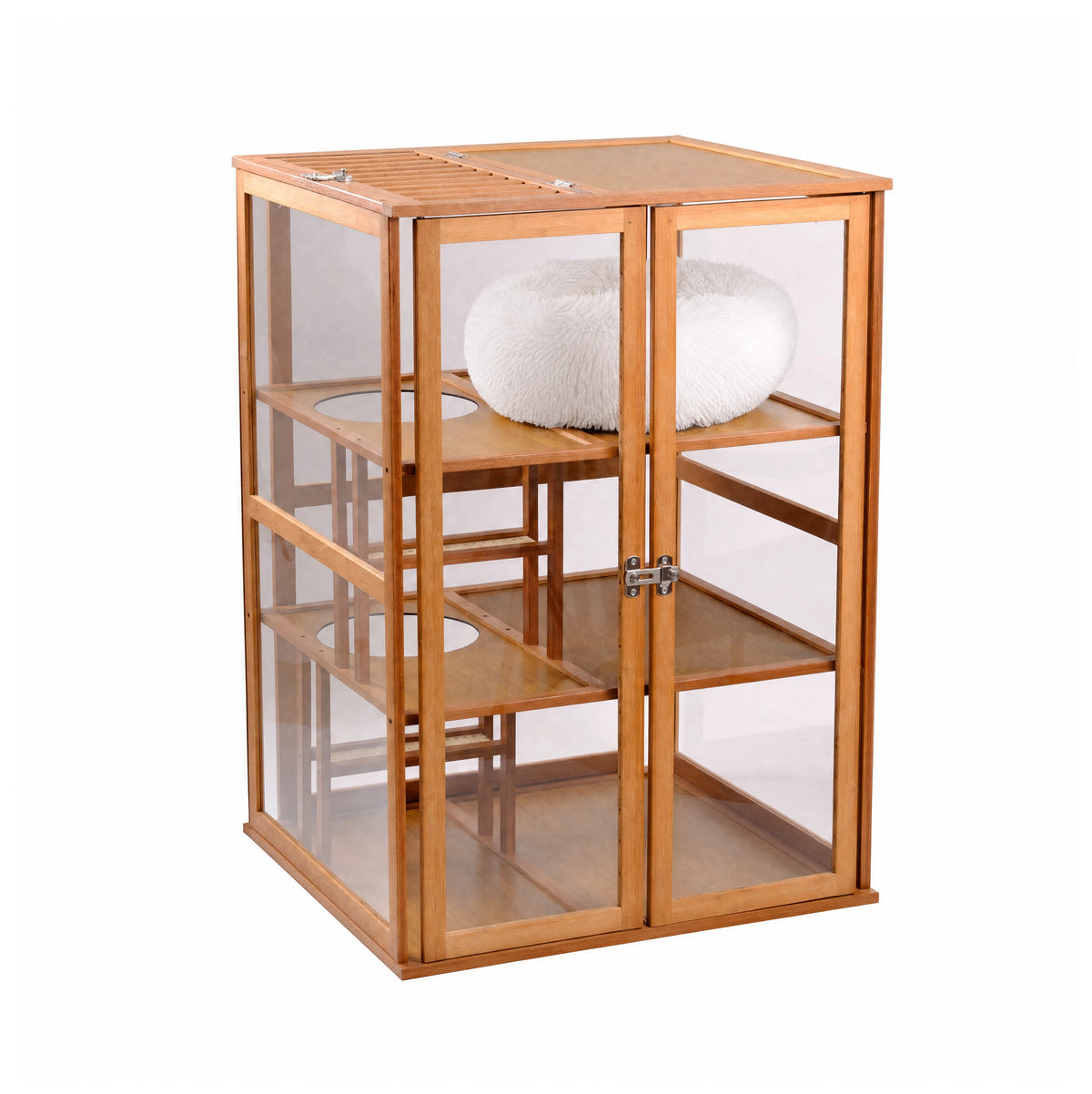 Bamboo Indoor Cat Enclosure with Clear Panels — closed enclosure view