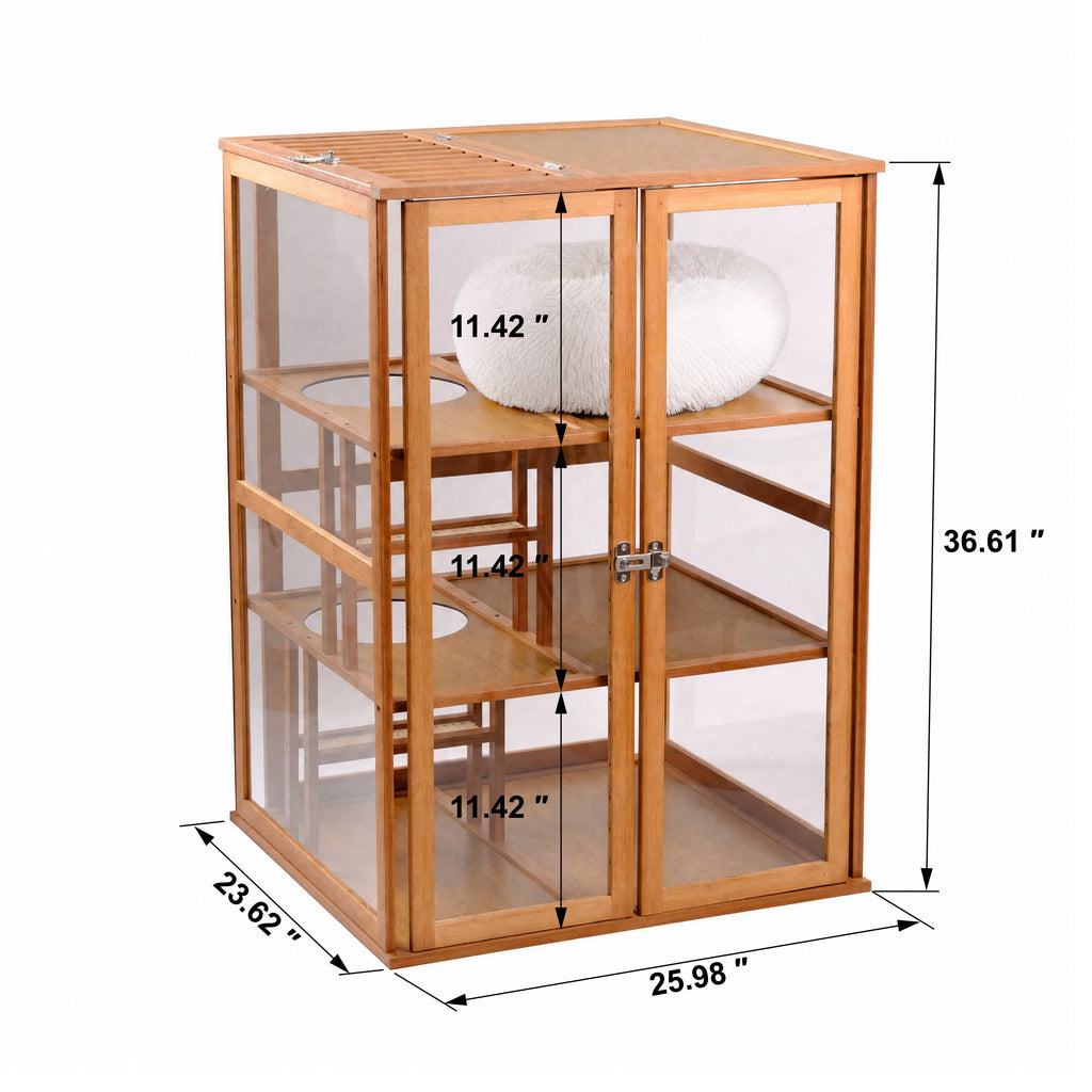 Bamboo Indoor Cat Enclosure with Clear Panels — enclosure dimensions