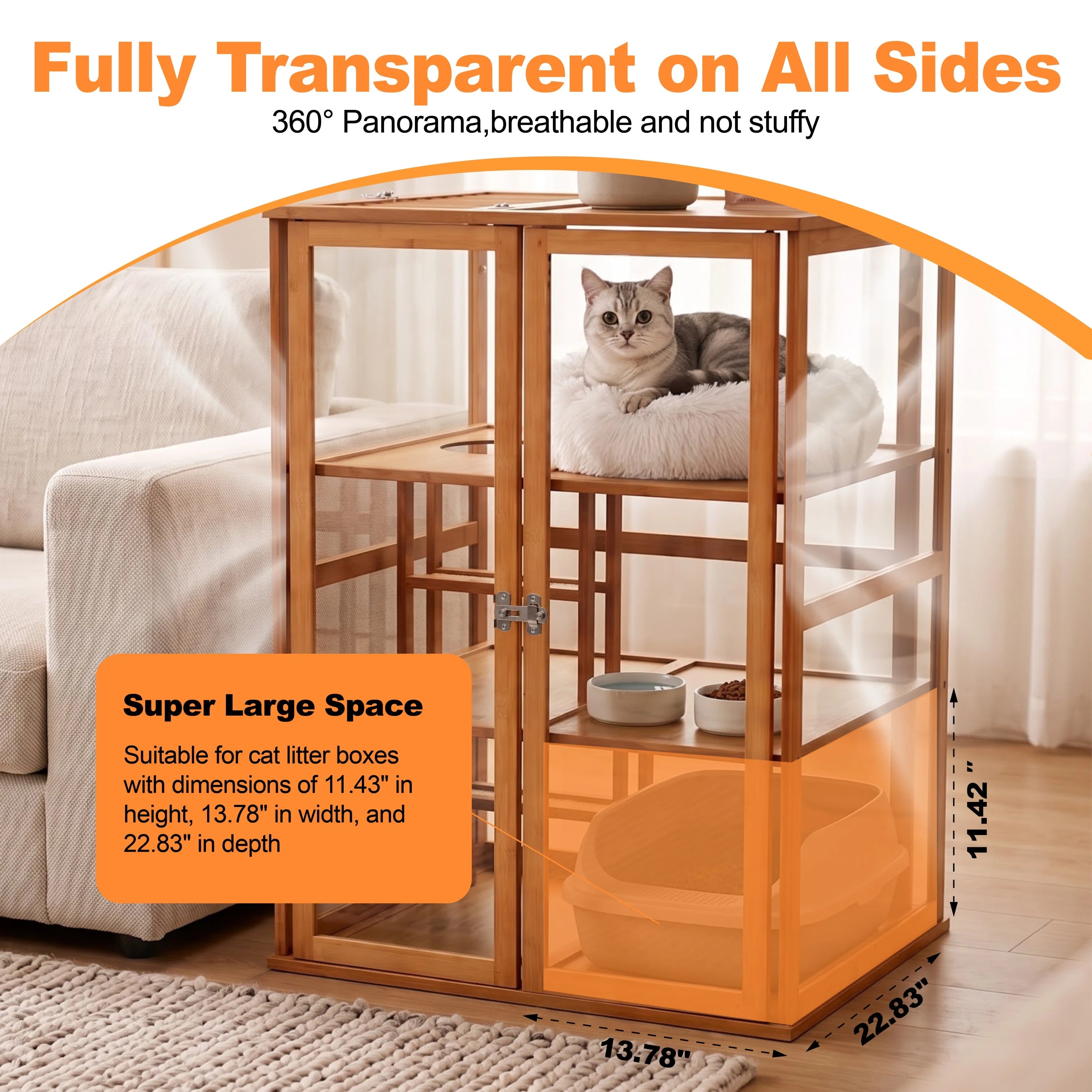 Bamboo Indoor Cat Enclosure with Clear Panels W2641P565680 Secondary image