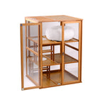 Bamboo Indoor Cat Enclosure with Clear Panels — open enclosure doors