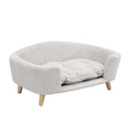 Beige Corduroy Dog Sofa Bed with Wood Legs — angled sofa view