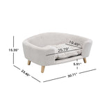 Beige Corduroy Dog Sofa Bed with Wood Legs — sofa and seat dimensions