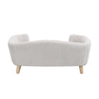 Beige Corduroy Dog Sofa Bed with Wood Legs — rear upholstered view