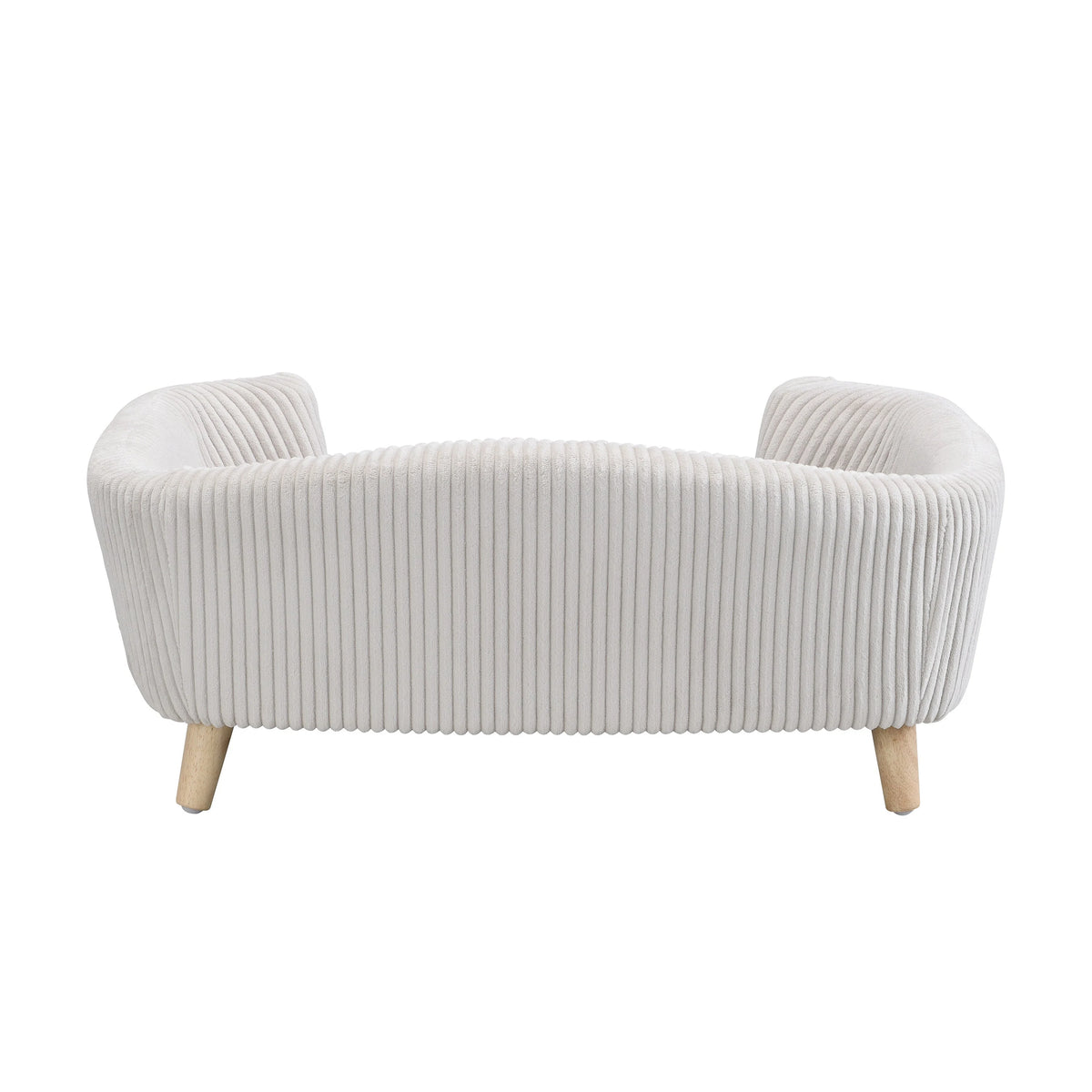 Beige Corduroy Dog Sofa Bed with Wood Legs — rear upholstered view