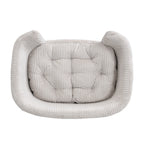 Beige Corduroy Dog Sofa Bed with Wood Legs — seat from above