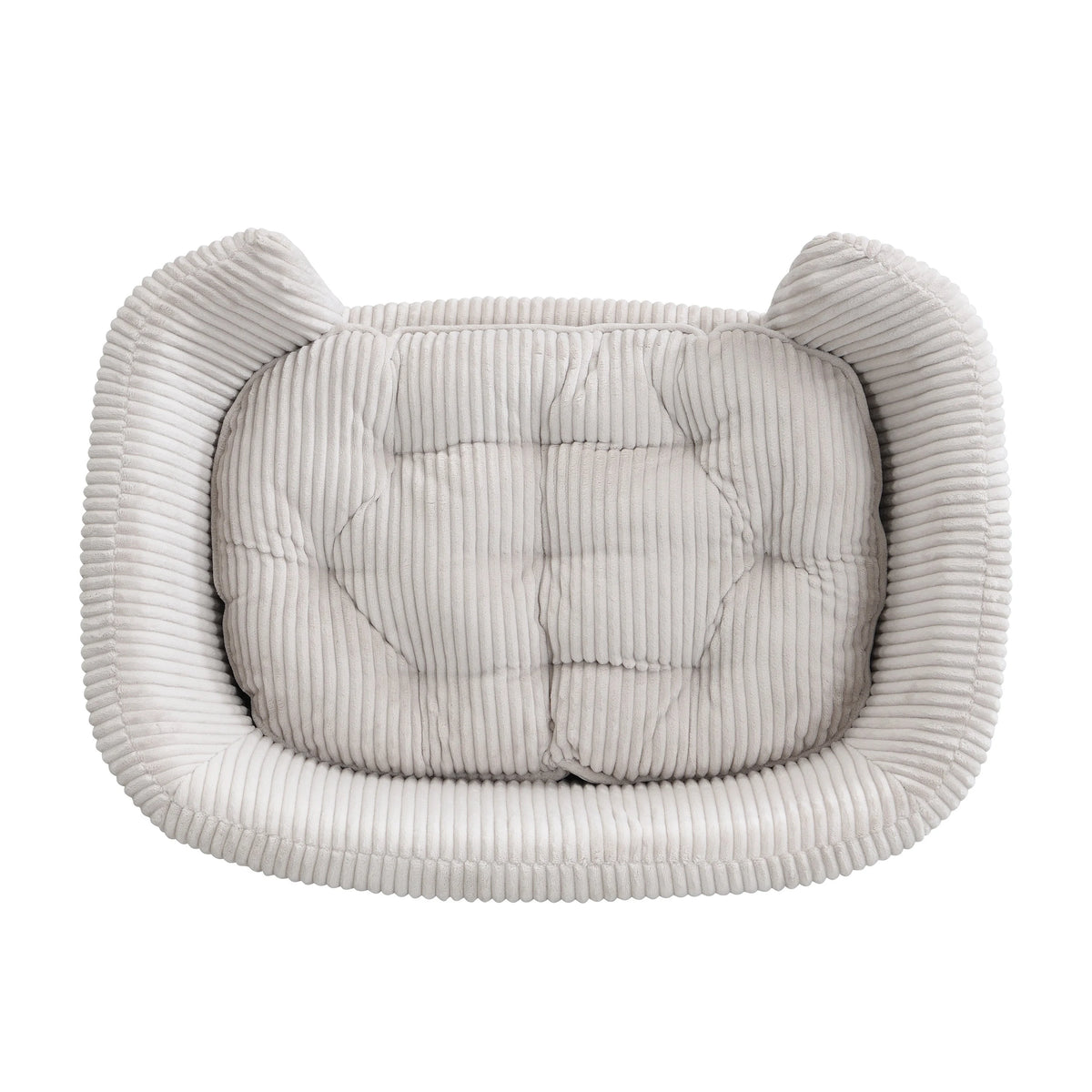 Beige Corduroy Dog Sofa Bed with Wood Legs — seat from above