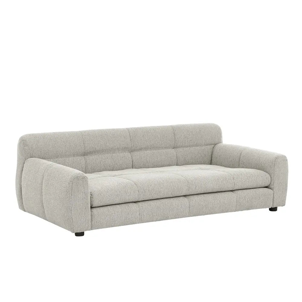 Beige elevated dog sofa bed side view on white